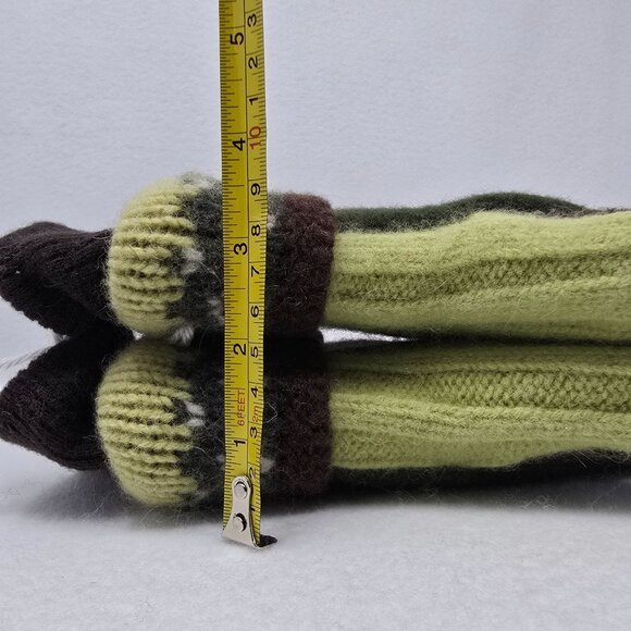 Handcrafted Wool Blend Knit Mittens Brown & Green Nordic Pattern Cuffs Adult M/L - Picture 8 of 8